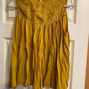 New York & Company Mustard Yellow Crochet Yoke Sleeveless Blouse